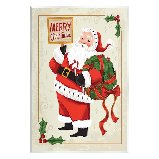 Stupell Industries Vintage Merry Christmas Santa Wall Plaque Art